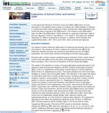 Webpage, Indicators of school crime and safety